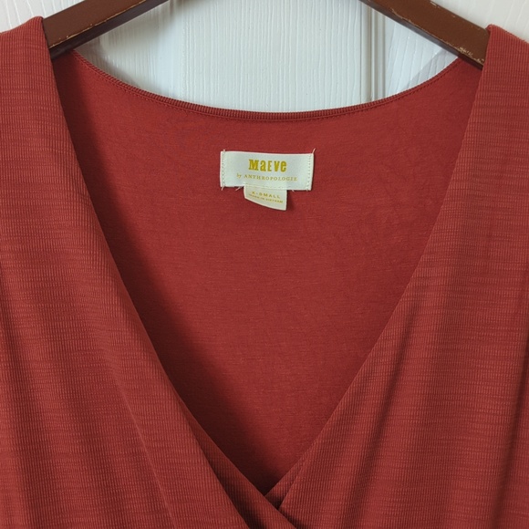 Maeve by Anthropologie Nora Textured Sleeveless Faux Wrap A-line Dress Rust XS - Picture 3 of 15